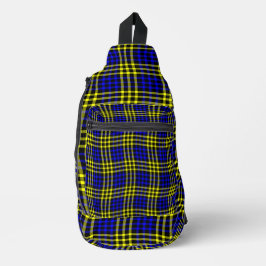 Blue Yellow Plaid Checker Seamless Pattern スリングバッグ