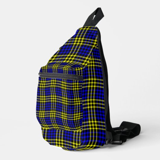 Blue Yellow Plaid Checker Seamless Pattern スリングバッグ (右コーナー)