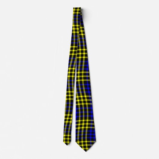 Blue Yellow Plaid Checker Seamless Pattern ネクタイ (裏面)