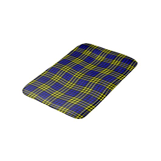 Blue Yellow Plaid Checker Seamless Pattern バスマット (アングル)