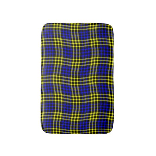 Blue Yellow Plaid Checker Seamless Pattern バスマット (正面縦)