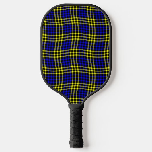 Blue Yellow Plaid Checker Seamless Pattern ピックルボールラケット (正面)