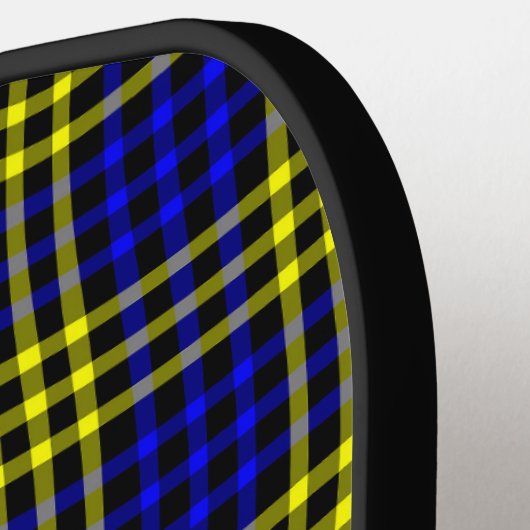Blue Yellow Plaid Checker Seamless Pattern ピックルボールラケット (左詳細)