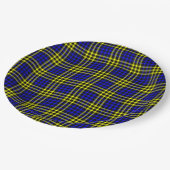 Blue Yellow Plaid Checker Seamless Pattern ペーパープレート (アングル)