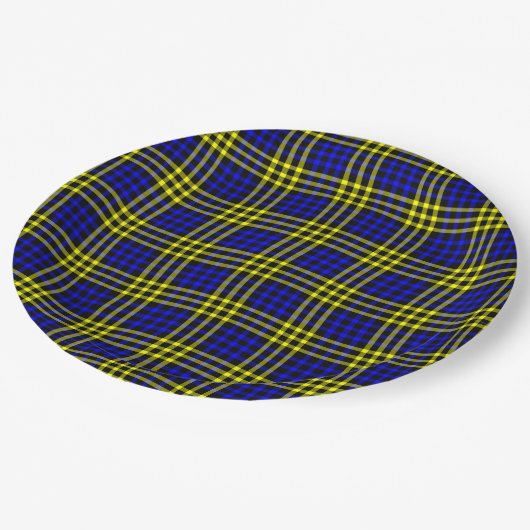 Blue Yellow Plaid Checker Seamless Pattern ペーパープレート (アングル)