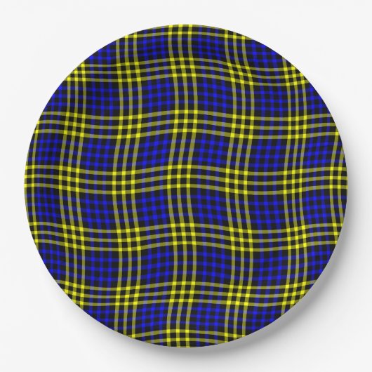 Blue Yellow Plaid Checker Seamless Pattern ペーパープレート (正面)