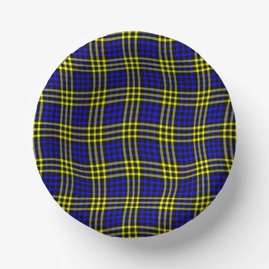 Blue Yellow Plaid Checker Seamless Pattern ペーパーボウル (正面)