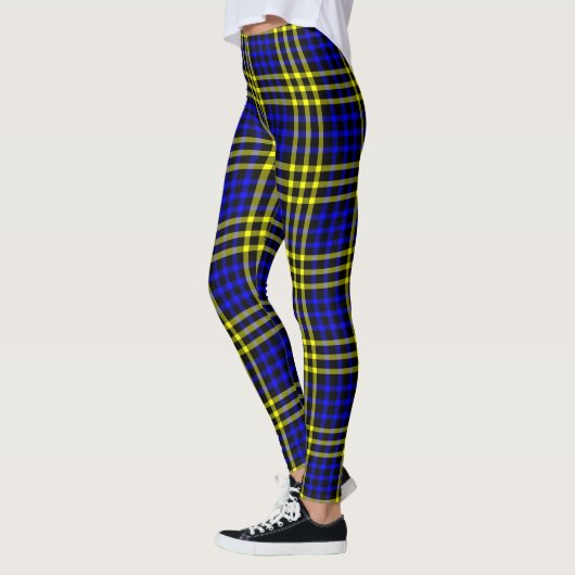 Blue Yellow Plaid Checker Seamless Pattern レギンス (左)