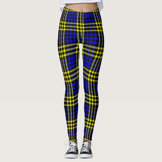 Blue Yellow Plaid Checker Seamless Pattern レギンス (正面)