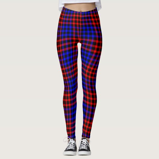 Blue Yellow Plaid Checker Seamless Pattern レギンス (正面)