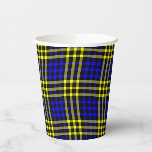 Blue Yellow Plaid Checker Seamless Pattern 紙コップ (左)