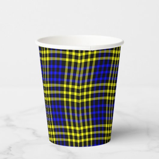 Blue Yellow Plaid Checker Seamless Pattern 紙コップ (右)