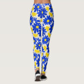 Blue & Yellow Retro Daisy Print Leggings レギンス (裏面)
