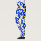 Blue & Yellow Retro Daisy Print Leggings レギンス (左)