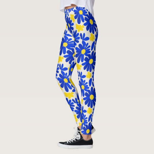 Blue & Yellow Retro Daisy Print Leggings レギンス (左)