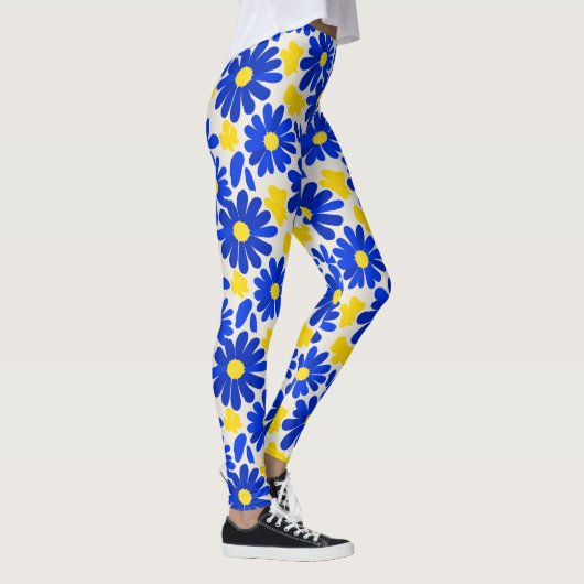 Blue & Yellow Retro Daisy Print Leggings レギンス (右)