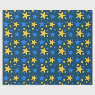 Blue & Yellow Star Pattern Gift Wrapping Paper ラッピングペーパー