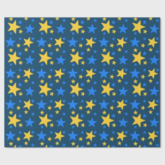 Blue & Yellow Star Pattern Gift Wrapping Paper ラッピングペーパー (フラット)