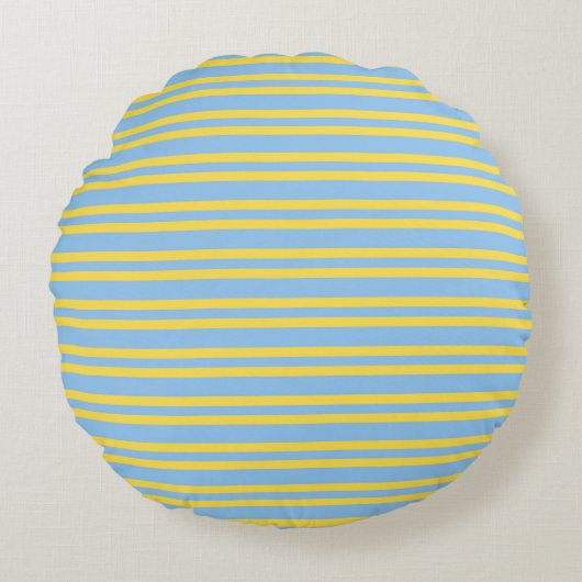 Blue Yellow Stripes Seamless Pattern ラウンドクッション (正面)