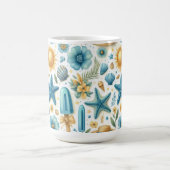 BLUE & YELLOW SUMMER SHELLS SUNS FLOWERS コーヒーマグカップ (中央)