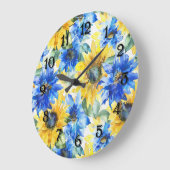 Blue Yellow Sunflowers ラージ壁時計 (傾斜)