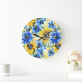 Blue Yellow Sunflowers ラージ壁時計 (ホーム)