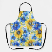 Blue Yellow Sunflowers Floral エプロン (正面)