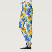 Blue Yellow Sunflowers Floral レギンス (左)