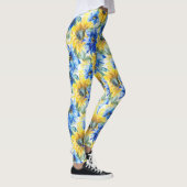 Blue Yellow Sunflowers Floral レギンス (右)