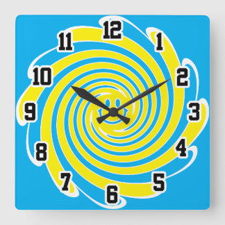 Blue & Yellow Swirl Happy Face スクエア壁時計