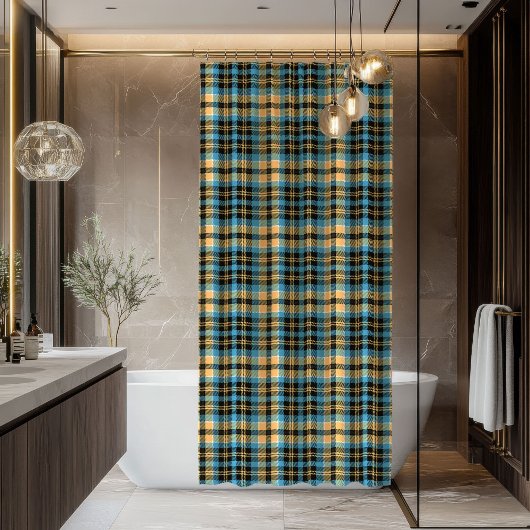 Blue & Yellow Tartan Shower Curtain Man Gift Pick シャワーカーテン