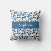 Blue Yellow Watercolor Lemon Monogram Name クッション (正面)
