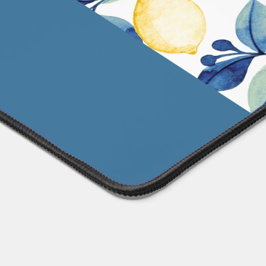 Blue Yellow Watercolor Lemon Monogram Name デスクマット (コーナー)