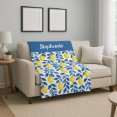 Blue Yellow Watercolor Lemon Name フリースブランケット