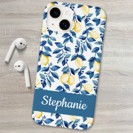 Blue Yellow Watercolor Lemon Name Case-Mate iPhone 14ケース