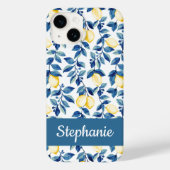 Blue Yellow Watercolor Lemon Name Case-Mate iPhoneケース (裏面)