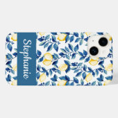 Blue Yellow Watercolor Lemon Name Case-Mate iPhoneケース (裏面 (横))