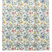 Blue Yellow Watercolor Wildflower シャワーカーテン (正面)