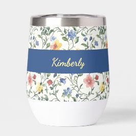 Blue Yellow Watercolor Wildflower Monogram Name