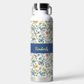 Blue Yellow Watercolor Wildflower Monogram Name ウォーターボトル (正面)