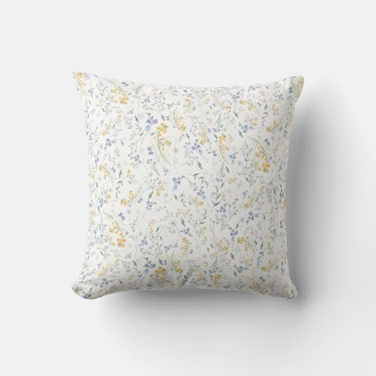 Blue Yellow Wildflower Pattern クッション (正面)