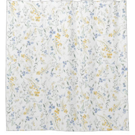 Blue Yellow Wildflower Pattern シャワーカーテン