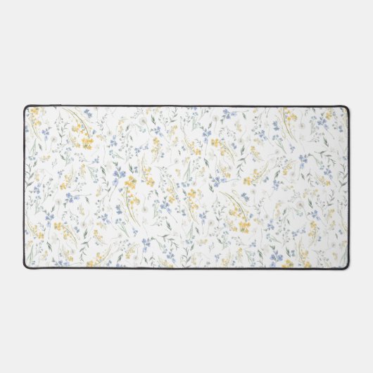 Blue Yellow Wildflower Pattern デスクマット (正面)