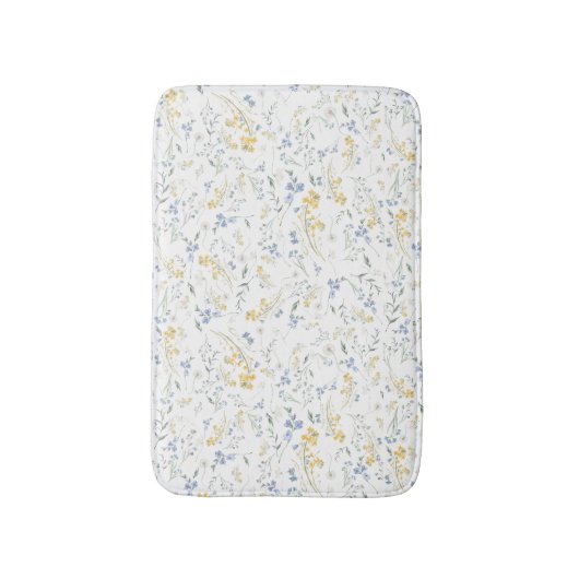 Blue Yellow Wildflower Pattern バスマット (正面縦)