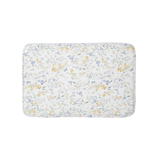 Blue Yellow Wildflower Pattern バスマット (正面)
