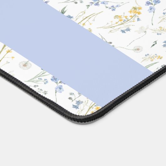 Blue Yellow Wildflower Pattern Custom Name デスクマット (コーナー)