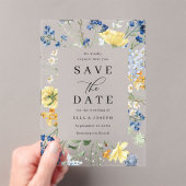 Blue & Yellow Wildflowers Wedding Save The Date アクリル招待状 (インサイチュ (ポータブル))