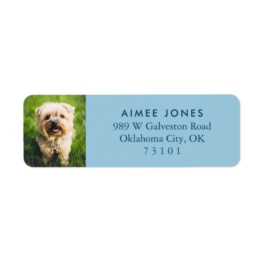 Blue Your Pet's Photo Custom Return Address Label ラベル (正面)
