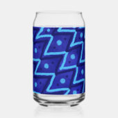 Blue Zig Zags Dots Funky Pattern  ガラス缶 (正面)