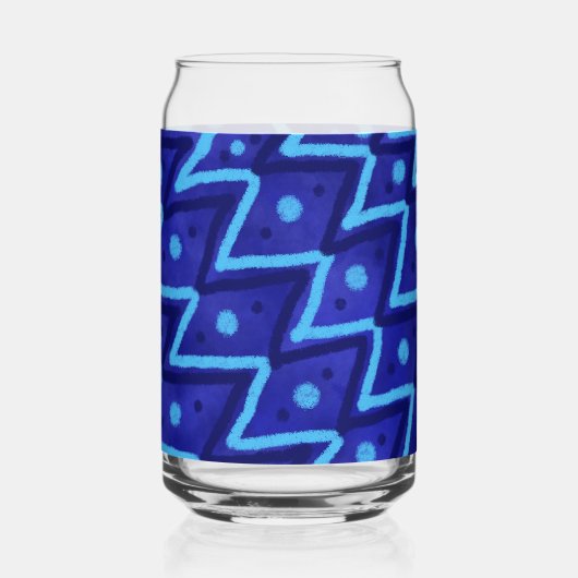Blue Zig Zags Dots Funky Pattern  ガラス缶 (正面)